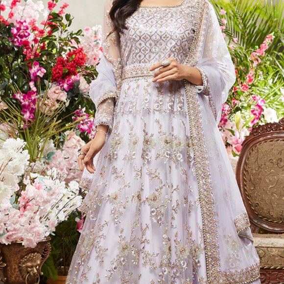 Dusty Purple Net Anarkali - Picture 1 of 9